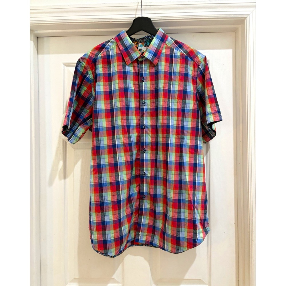 Robert Graham Men's Classic Fit Shirt XL Multicolor Plaid Short Sleeve Button-Up